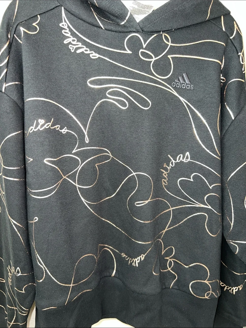 Adidas Script Black Metallic Sweatshirt Hoodie Size L - Picture 7 of 11